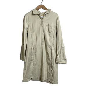 J. Jill Dress Live-In Chino Roll Tab Long Sleeve Shirt Dress Womens Sz 16 Tan